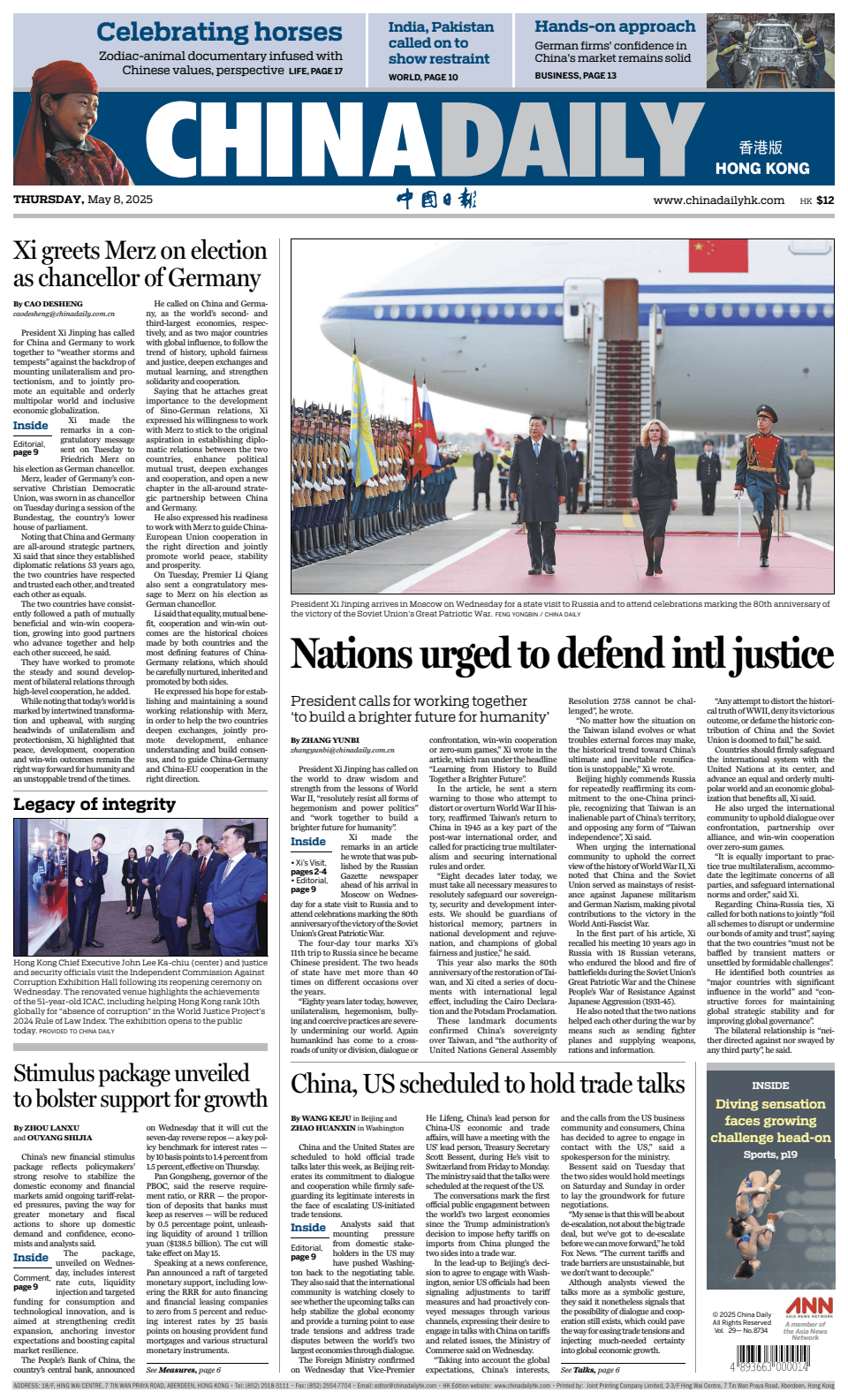 Prima-pagina-China Daily-oggi-edizione-di-oggi-20250508
